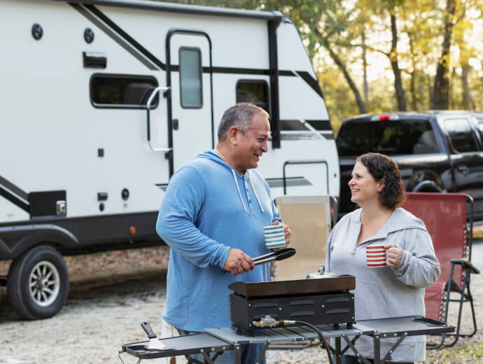 couple happily camping